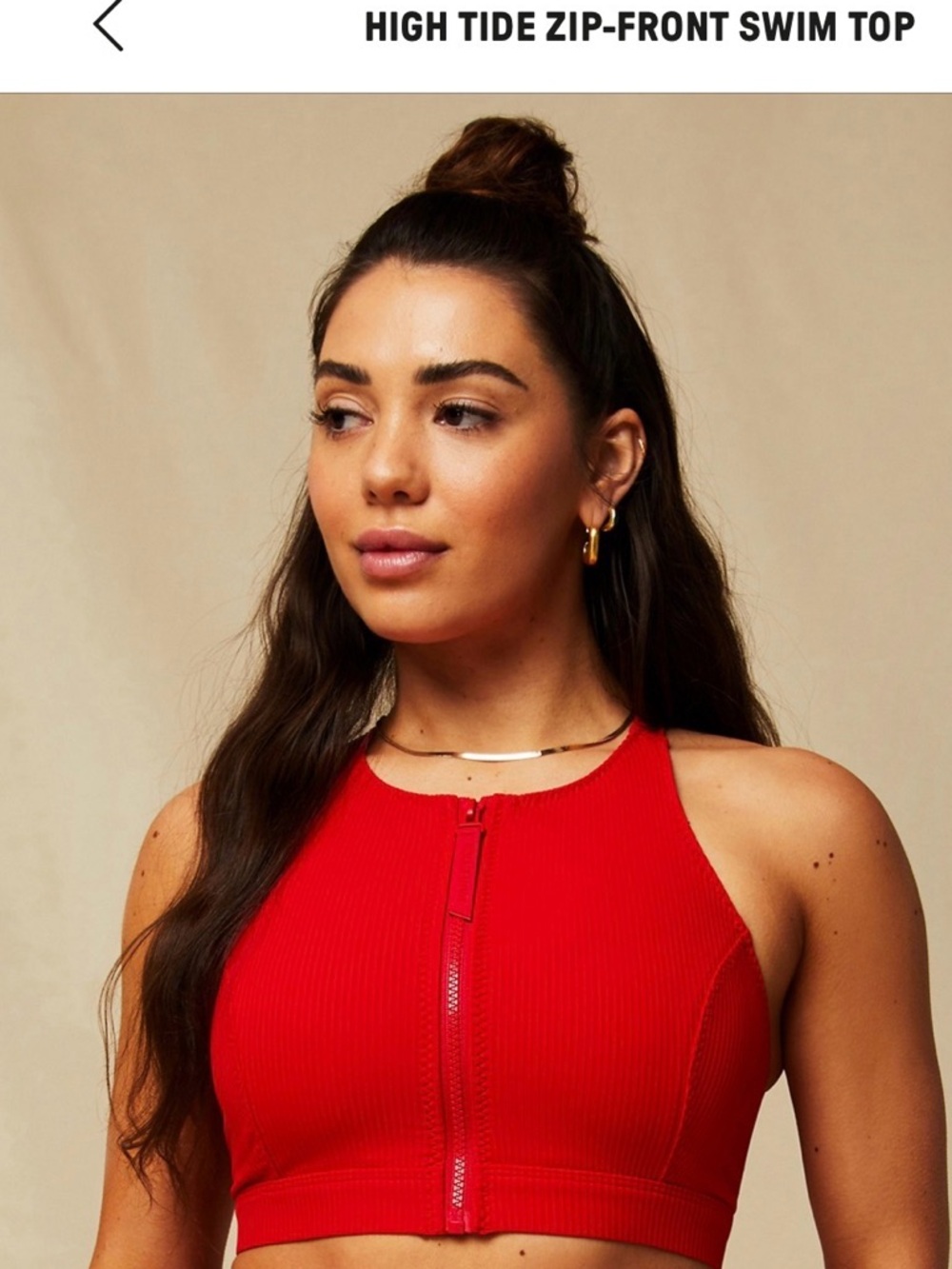 Fabletics Red High-Tide Zip-Front Ribbed Swim Top